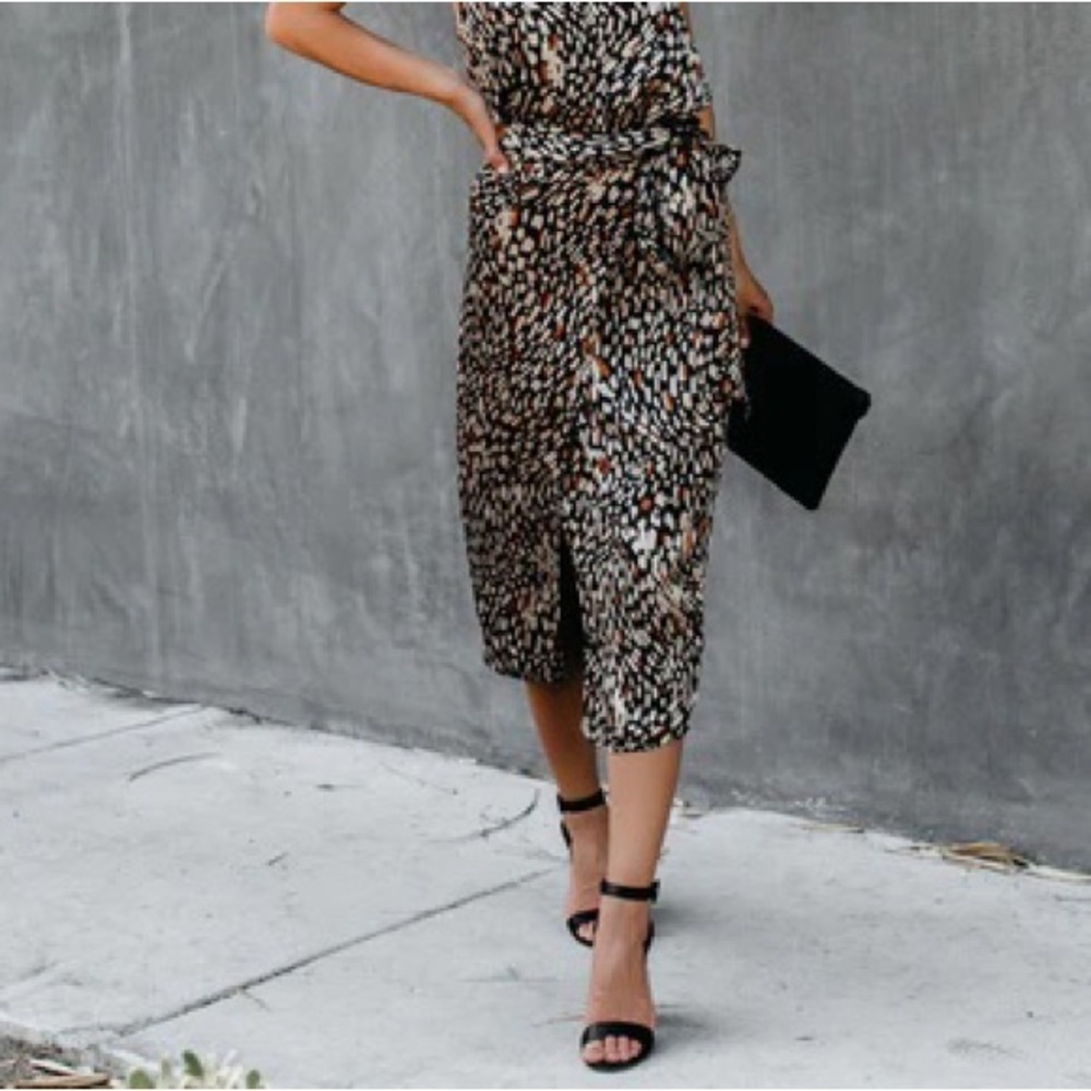 Brown and black patterned wrap skirt